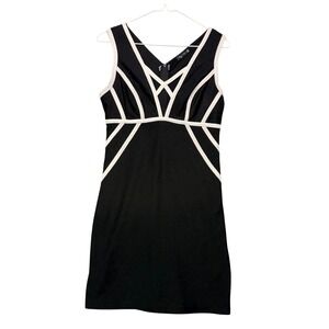 Y2K Geometric Mesh V-Neck Mini Dress Size 7 Minimalist Feminine Modern Retro
